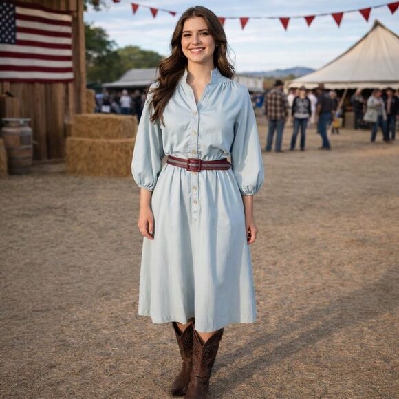 Vintage Dresses & Skirts - Vintage 1960s R & K Originals Western Boho belted button front midi dress 6/8*